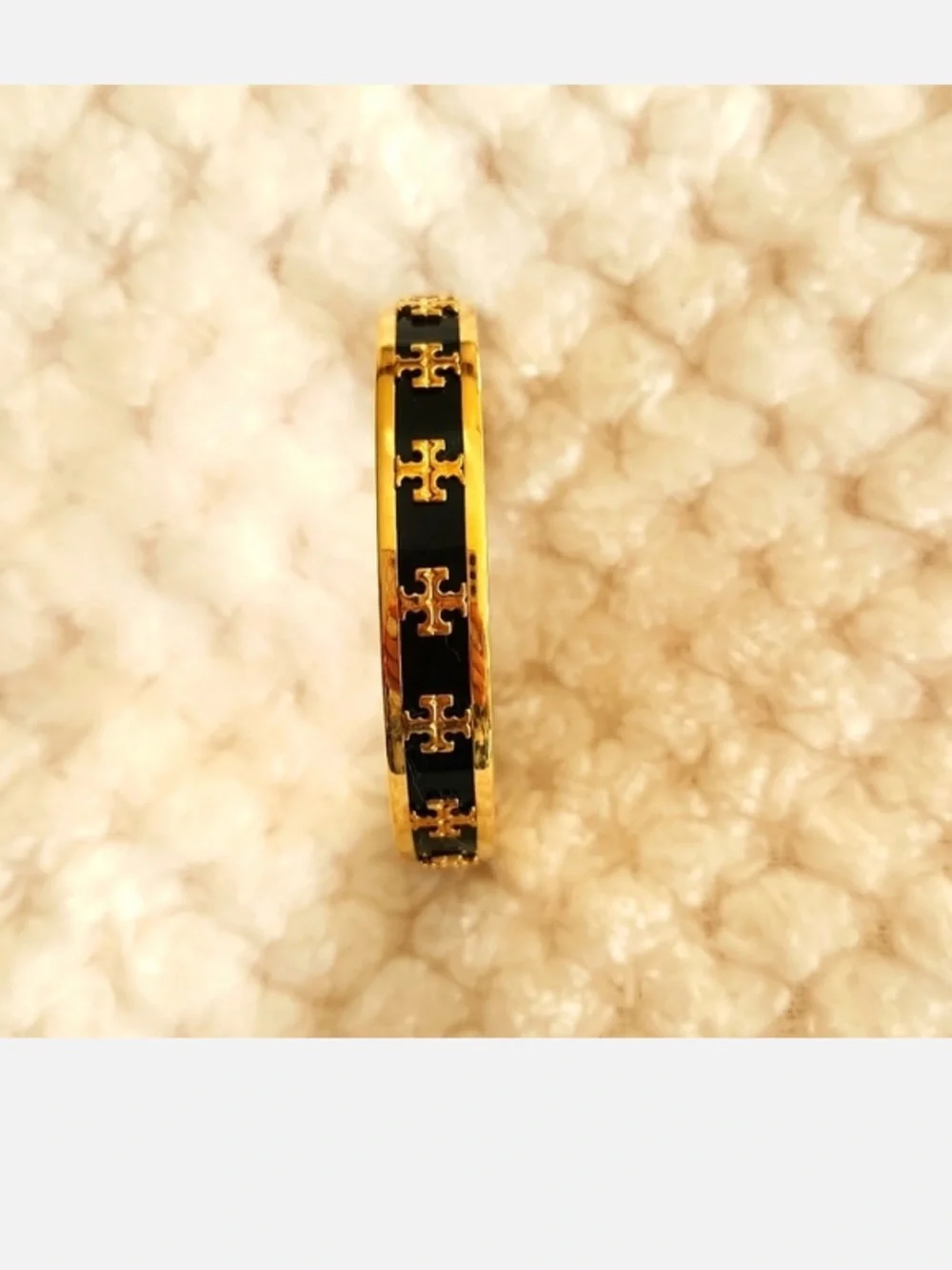 Tory Burch Black and Gold Logo Link Bangle
